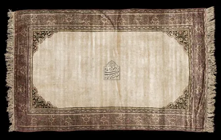 قالیچه جانمازی کف ساده تمام ابریشم سنندج بافت سال 1227